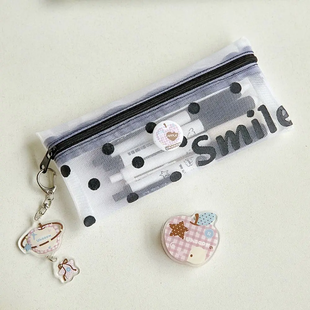 New Transparent Mesh Pen Bag Star Print Lightweight Makeup Brush Case Portable Zipper Cosmetic Bags Travel Accessories