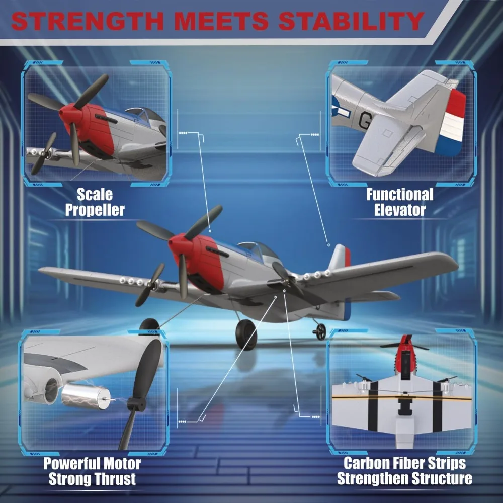 Beginner's P51 RC Airplane for Adults: 2.4GHz 3-Channel Fighter with 6-Axis Gyro for Stability and Ease