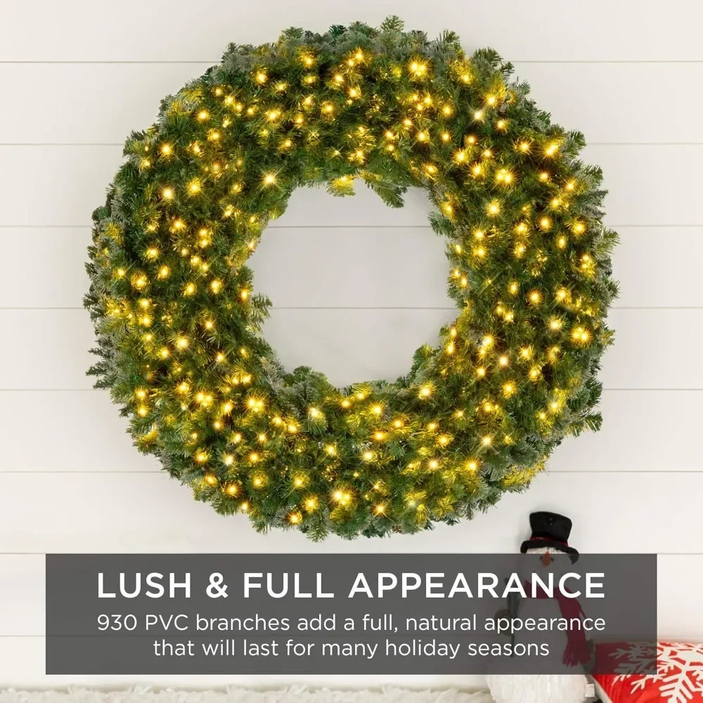 60in Large Artificial Pre-Lit Fir Christmas Wreath Holiday Accent Decoration w/ 300 LED Lights,