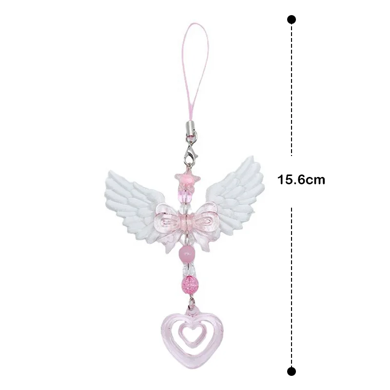 Novas lindas asas arco coração alça móvel pingente de telefone corrente para meninas mulheres doce chaveiro sacos acessórios decorativos presentes