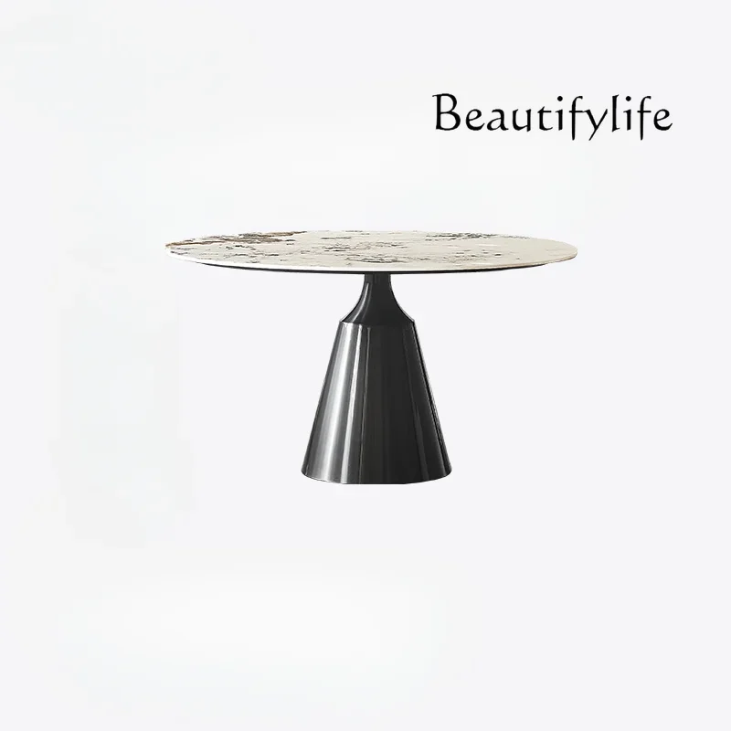 

Modern Minimalist Italian Stone Plate round Dining Table and Chair Restaurant Dining Table Nordic Home with Turntable