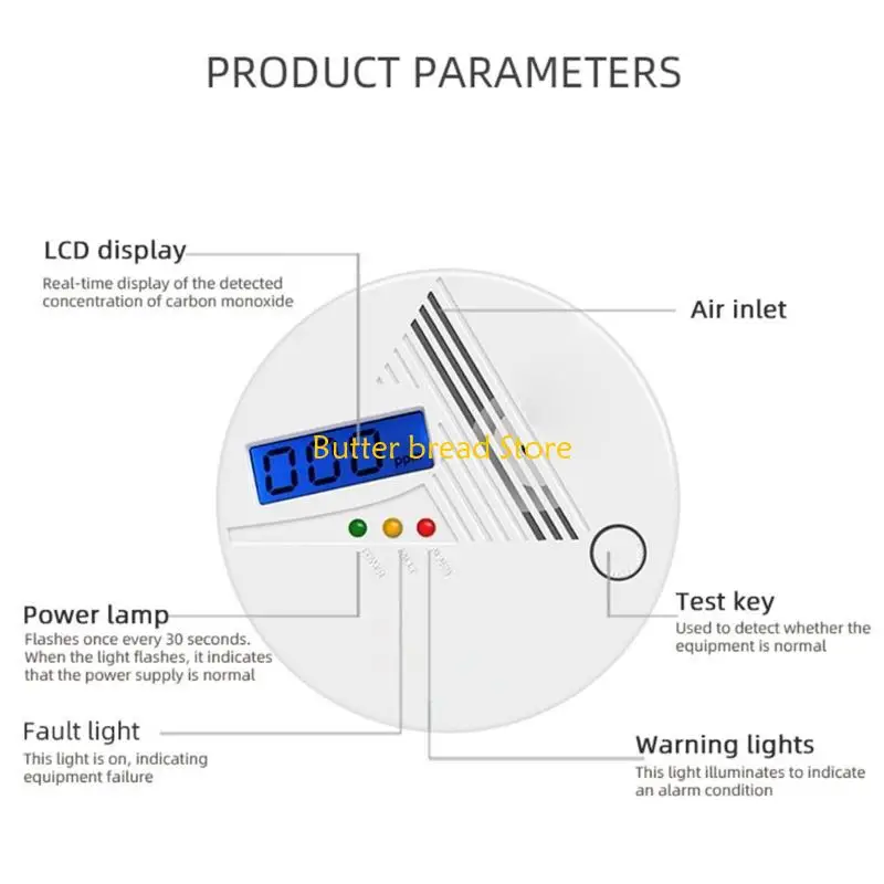 Detectores monóxido carbono segurança doméstica W89C, energia da bateria com exibição digital e som alerta o
