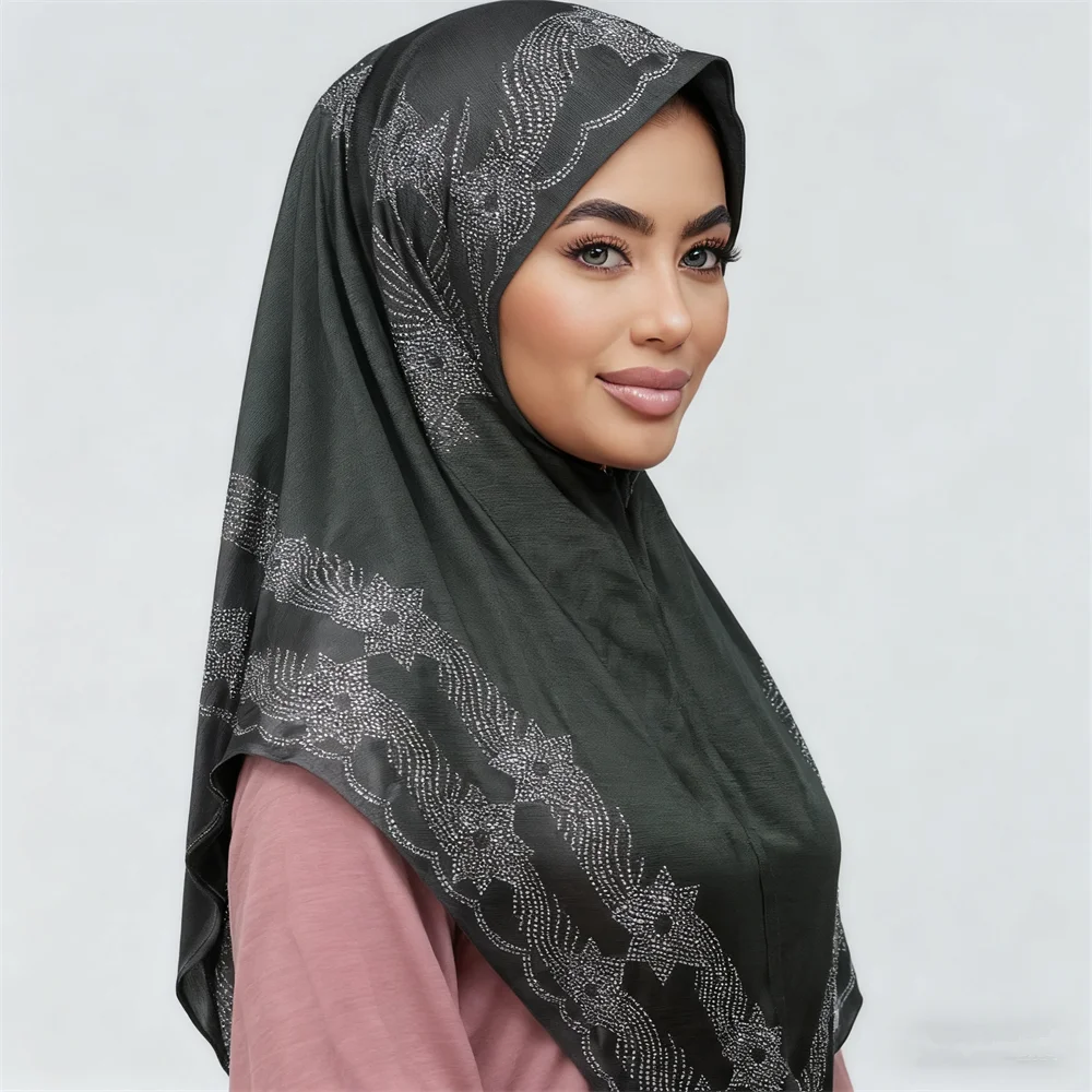 

Джерси с бриллиантами, хиджаб, треугольный шарф, женские мусульманские шали, накидки, исламские шарфы, повязка на голову, тюрбан, банданы, платок, Turbante Mujer