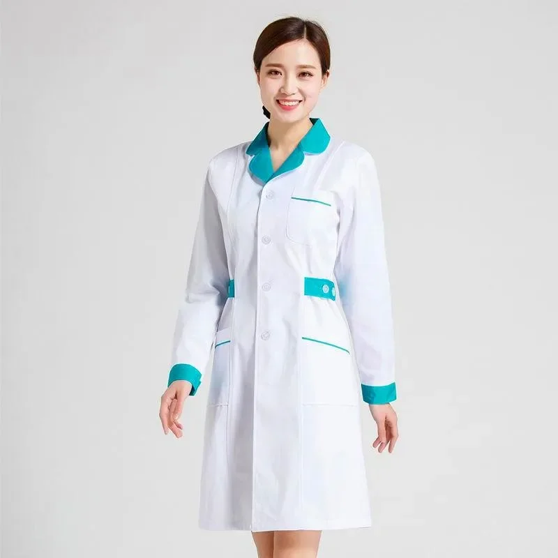 Nurse Uniforms Long-sleeved Laboratory White Coat Doctor Service Female Nurse Service Pharmacy Overalls Beauty Salon Uniform 3XL