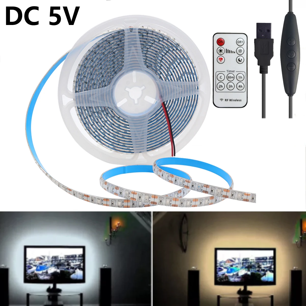 Ściemnialny 2835 LED Strip 5V 60LEDs/m diod USB diodowy biały czerwony niebieski zielony różowy elastyczna taśma podświetlenie TV z RF pilot