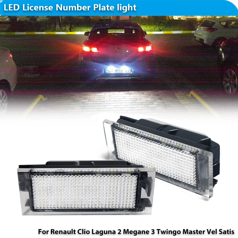 For Renault Clio Laguna 2 Megane 3 Twingo Master Vel Satis Wind Trafic Twizy 2pcs LED Number Plate Light License Plate Light