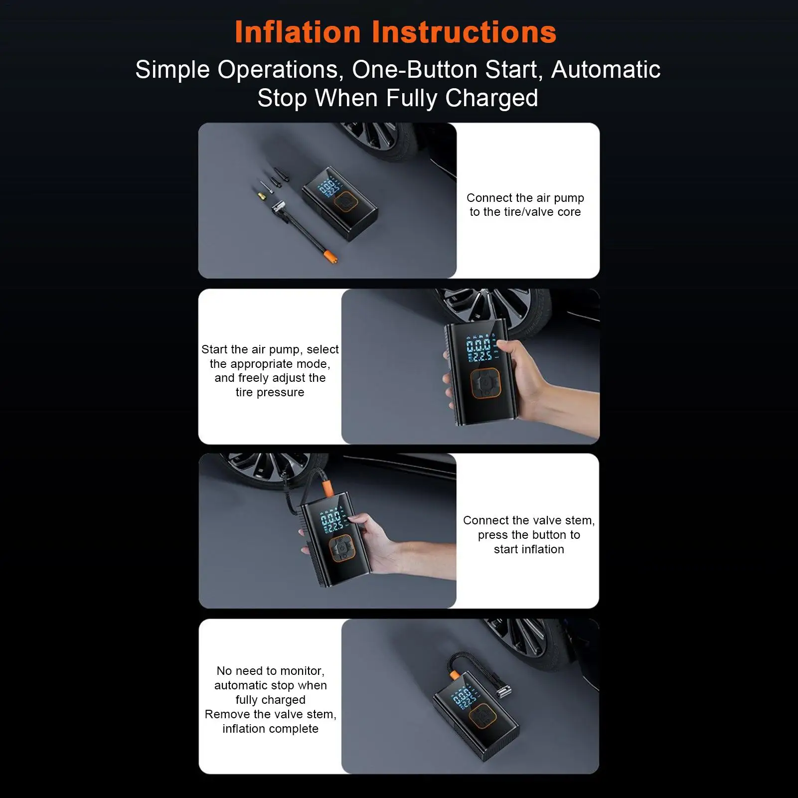 Car Air Pump 150PSI Cordless Portable Automatic Tire Inflator Air Compressor with Digital Display for Auto Truck SUV Bike