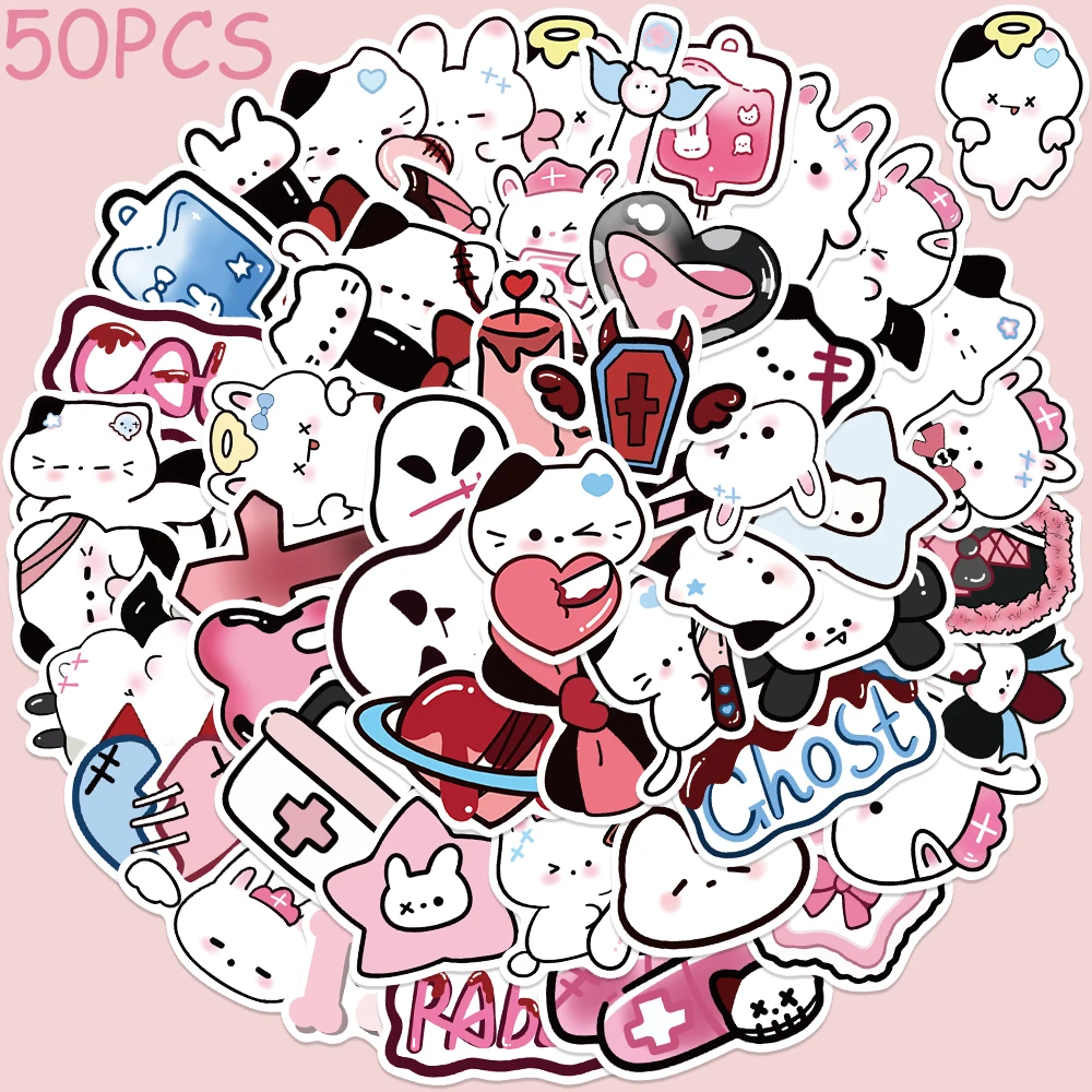 

50pcs Cartoon Cute Cats & Rabbits Stickers Decals For Phone Laptop Suitcase Scrapbook Skateboard Aesthetic Stickers Kids Gift