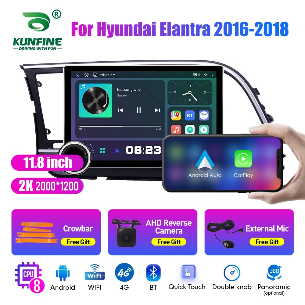 

11.8 Inch 2K Double Knobs 2 Din Car Radio For Honda Elantra 2016-2018 Car Radio DVD Multimedia Video Player Android Auto Carplay