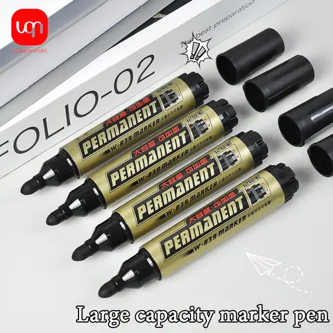 WQN-3/6PCS Large-Capacity Ink-Filling Marker Pen, Permanently Reusable, Waterproof Black Art Marker Pen, Student Stationery