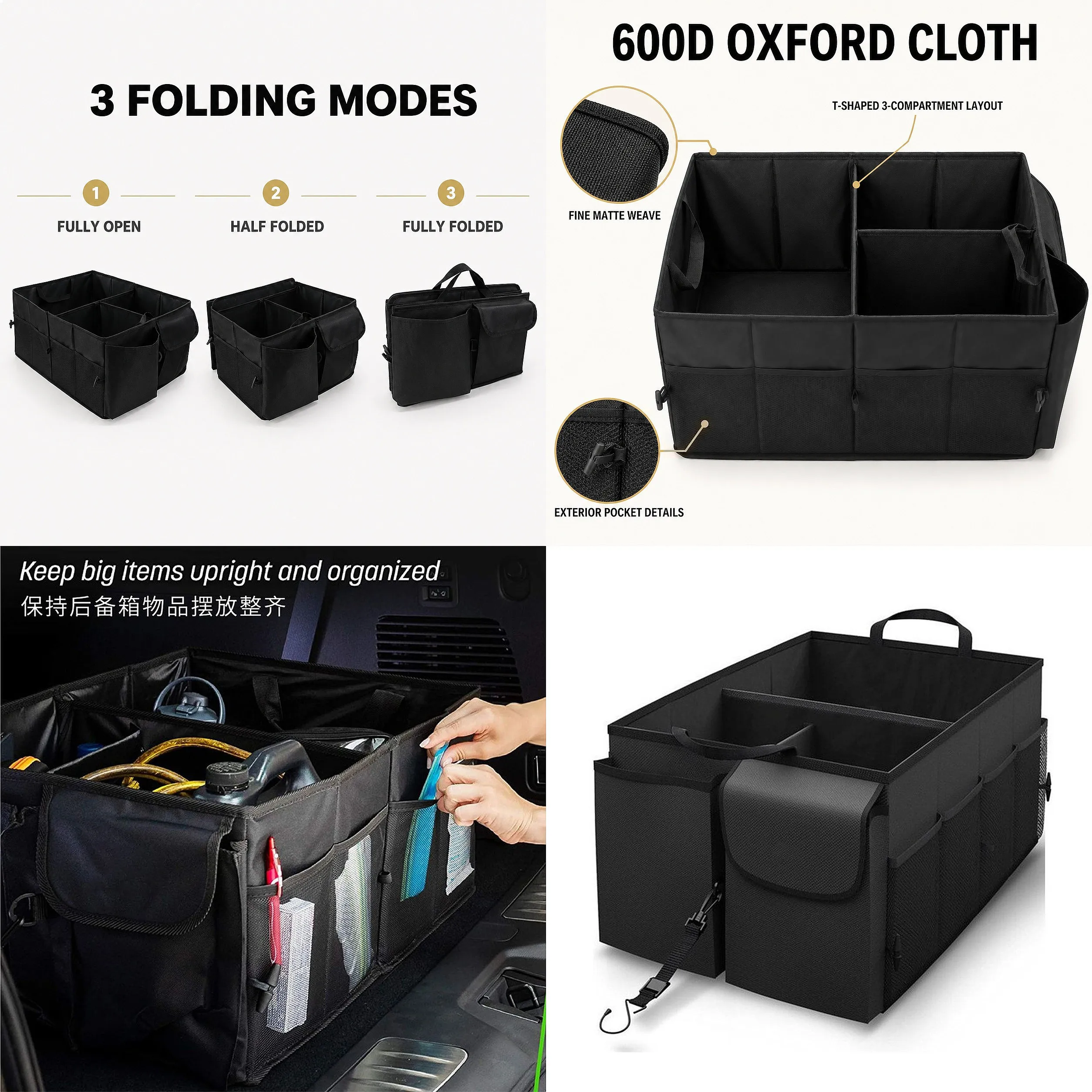 Waterproof Oxford Cloth Car Trunk Organizer Storage Box Heavy Duty Auto Backseat Cargo Carrier