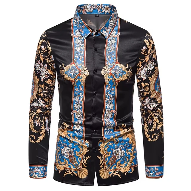 New Luxury Style Print Men's Turn-down Collar Button Shirt Casual Long Sleeve Shirt Fashion Streetwear Trend Tops