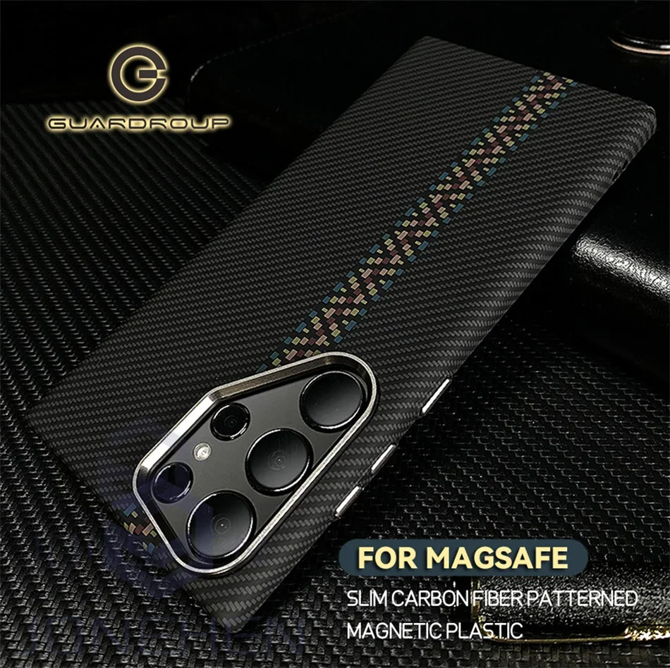 Carbon Fibre 3D Relief For MagSafe Case For Samsung Galaxy S24 Ultra S23 Plus Wireless Charge Hard PC Shockproof Magnetic Cover