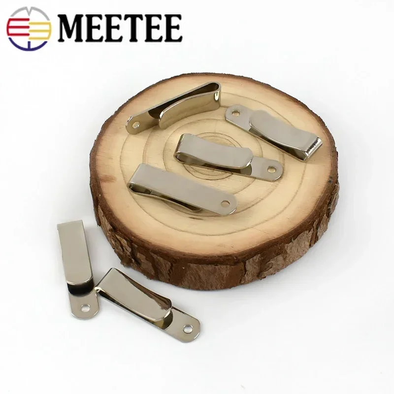 Meetee 10/20Pcs 32x8mm Metal Spring Buckle Belt Holster Sheath Clip with Hole Leather Case Wallet Clips DIY Handbag Accessories