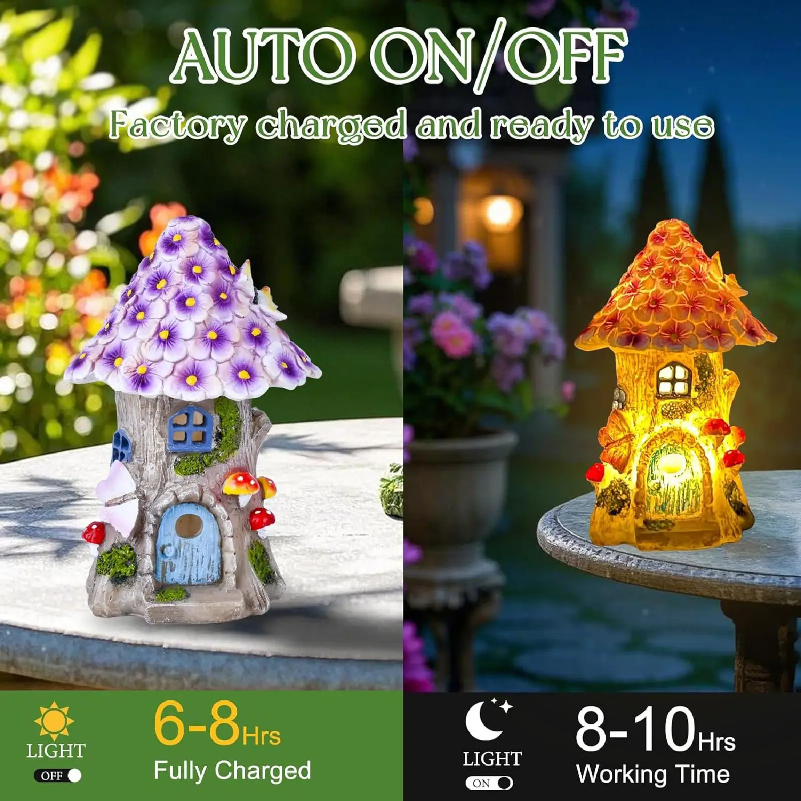 Miniature Resin House Fairy Garden Sculpture Unique Dollhouse Solar Mushroom Lights for Outdoor Backyard Garden Balcony Decor
