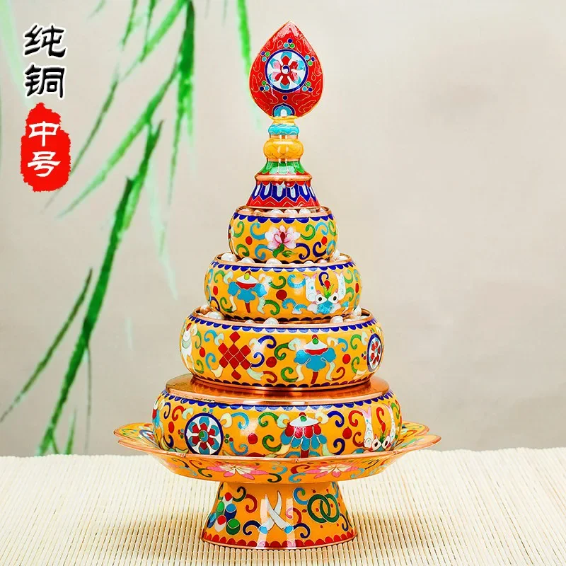 Wholesale Buddhist supplies -Talisman Tibetan 37TH The eight auspicious Manja Mandala disc gilding statue+gemstone