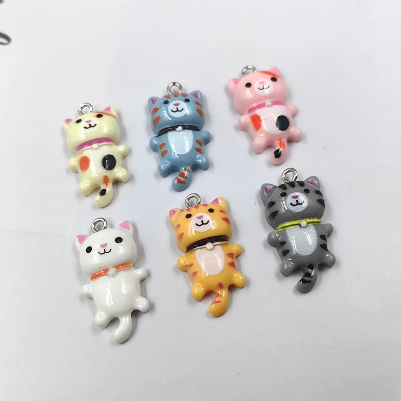 10pcs New Cute Animals Blue Cat Resin Charms Flatback for Earring Keychain Small Cartoon Pendant Jewelry Findings Making C295