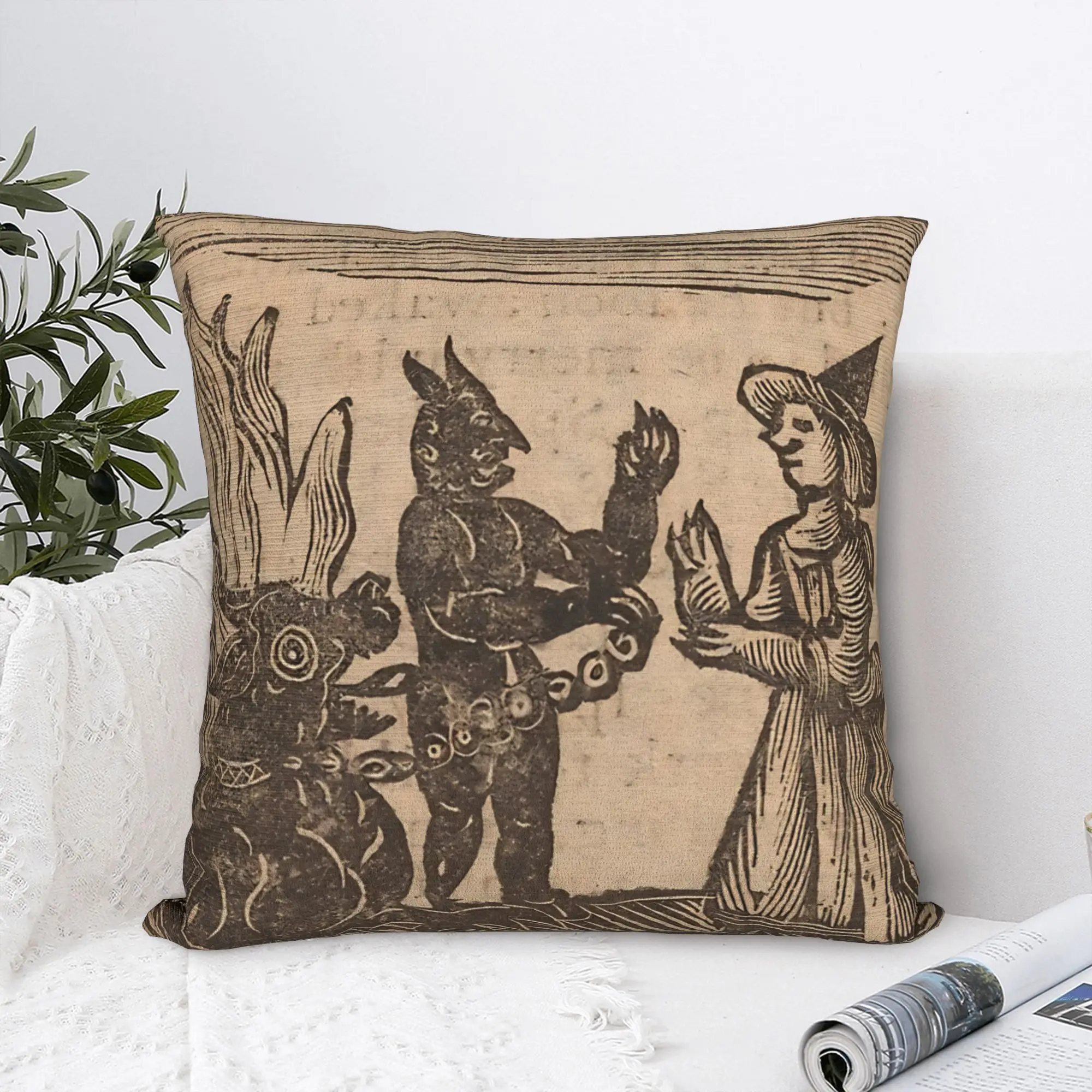 18th Century European Woodcut Prints Pillowcase Soft Polyester Cushion Cover Decorative Dragon Witch Throw Pillow Case Cover