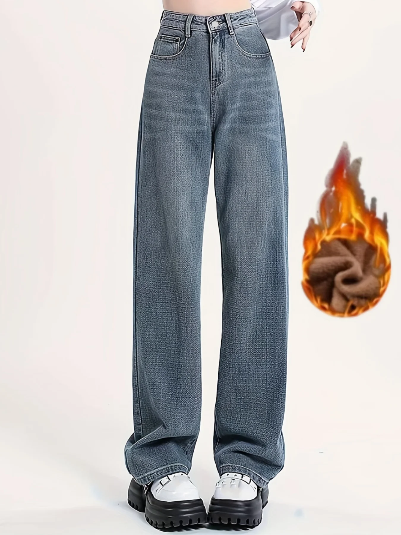 

Y2k Jeans For Woman Straight Leg Trousers Retro Vintage Design High Waist Denim Pants With Star Pattern And Fleece Inside