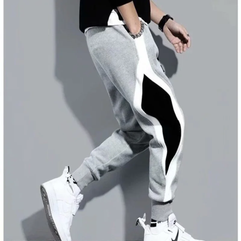 2024 Summer New Pencil Trousers Patchwork Elastic Drawstring Contrast Color Pockets Fashion Loose Casual Sweatpants Pants