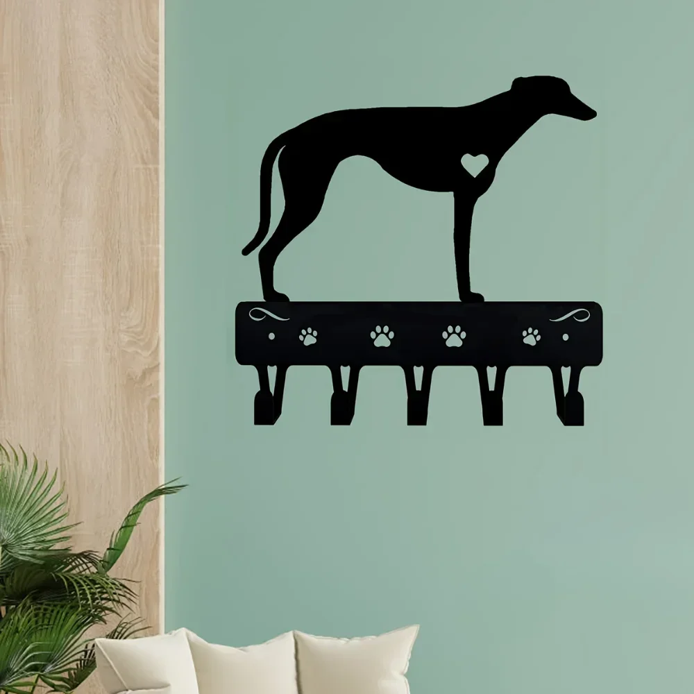 Greyhound Key Holder & Dog Leash Hanger: Decorative Iron Craft for Wall-Mounted Hooks Organizer in Home