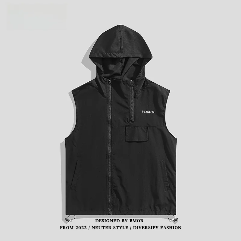 

BMOB Мужская летняя повседневная свободная майка на молнии с дизайном Svel, модная рабочая одежда, футболка Sle, молодежная американская одежда для отдыха