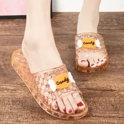 Women Slippers Summer New Clogs Bathroom Crystal Transparent Cartoon Rabbit Non Slip Thick Bottom Hollow Jelly Beach Slippers