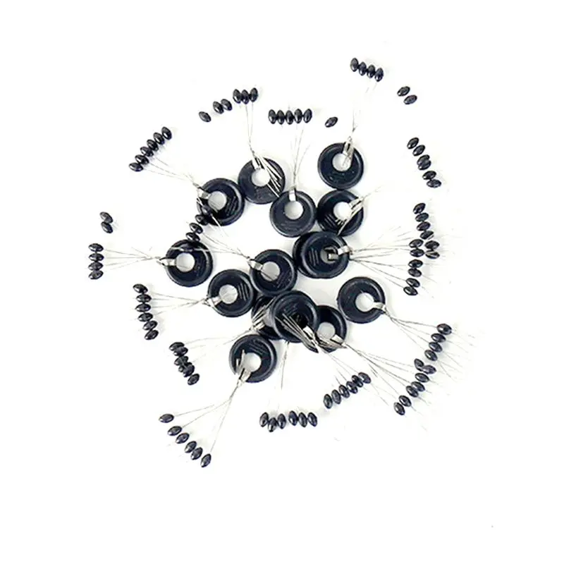 600 ชิ้น 100 กลุ่ม/ชุดตกปลา Bobber Stopper ลูกปัดยางสีดํา Stopper ตกปลาลอยถั่ว Space