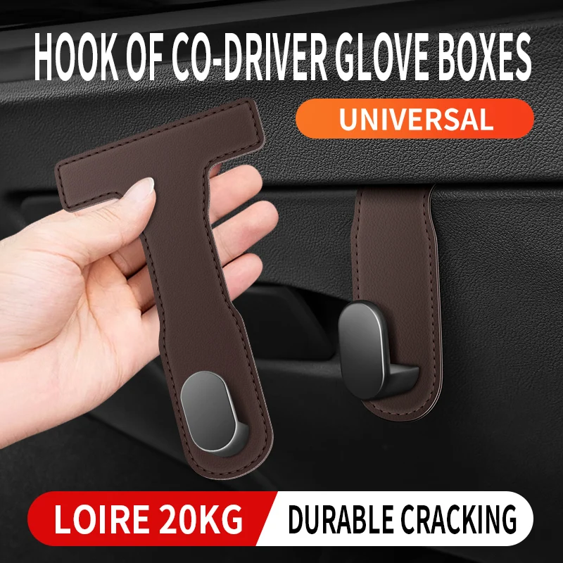 Durable Hidden Car Glove Box Hook Space-Saving Paste Installation Car Hanging Hook Foldable PU Leather Seat Back Hanger Storage