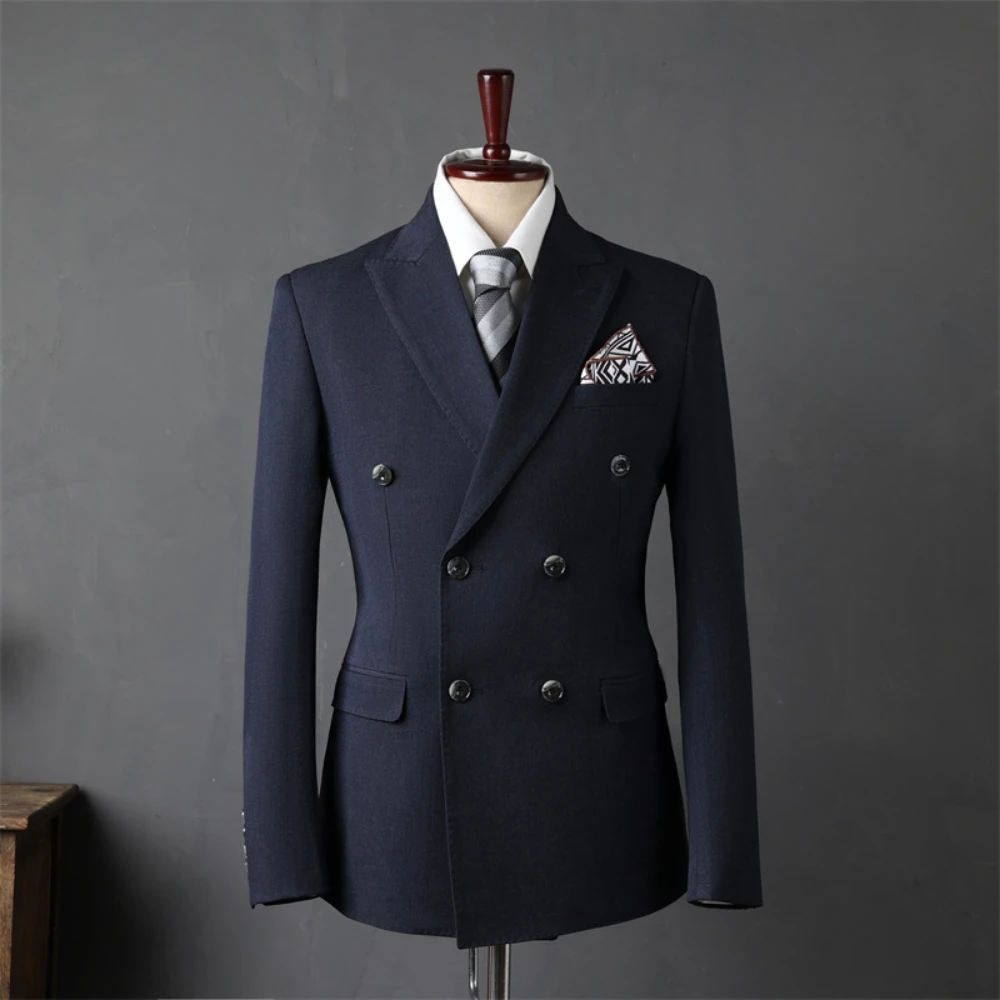 Fashion S-4XL Unique Groom Wear Premium Peak Lapel Tuxedo Smooth Double Breasted Jacket In Stock One Piece Handsome Suit For Man