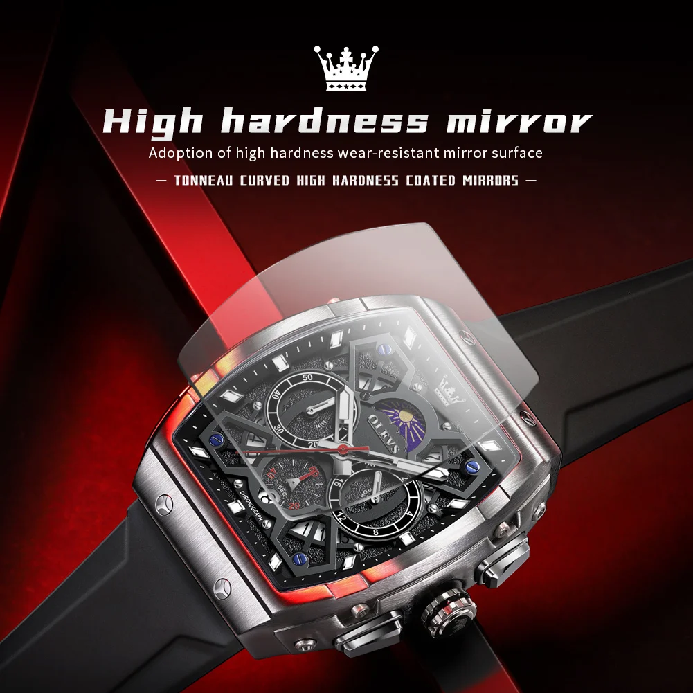 OLEVS 2942 Mens Watch Quartz Watch Multifunctional Chronograph Watch For Men 30m Waterproof Moon Luminous Phase Box Original
