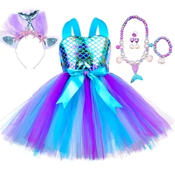Girls Mermaid Costume Toddler Kids Little Mermaid Princess Dress Up Clothes for Girls Halloween Birthday Party Tulle Tutu Dress