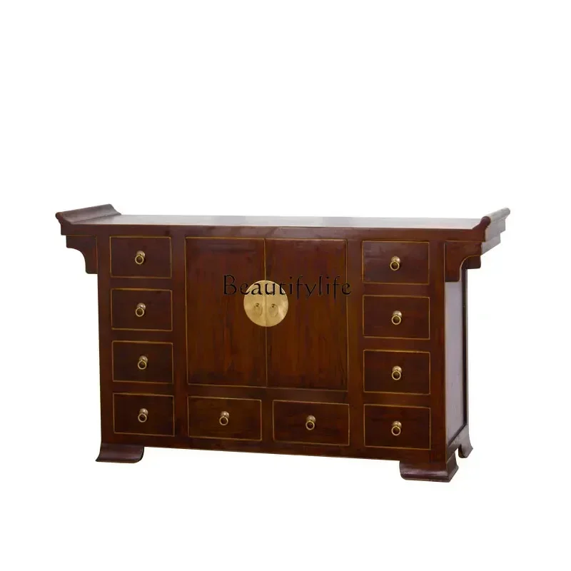 

pg45New Chinese Style Side Cabinet Elm Wood Distressed Warped Head Entrance Door Chest of Drawers Buddha Niche Desk Foyer Locker