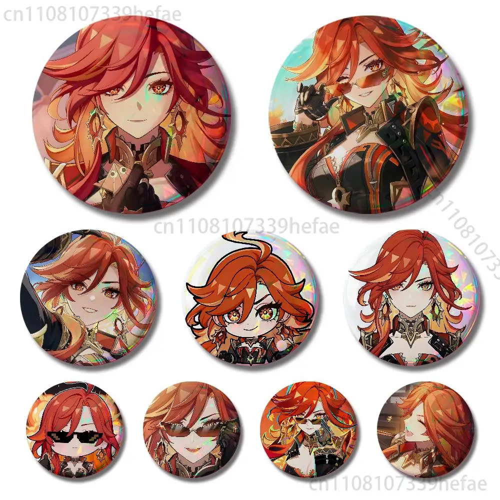 Genshin Impact Mavuika Badges 25 32 44 58 75 mm Round Cosplay Pin Bag Decor Fans Collect Friends Gifts Brooch Souvenir
