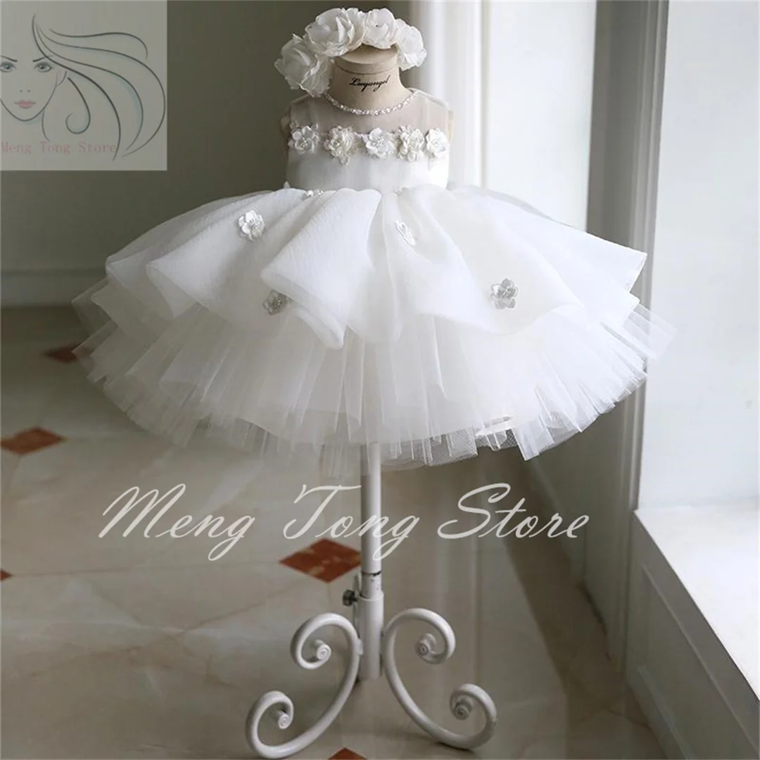 Girl's Dresses Born Baptism Dress For Baby Girl White First Birthday Party Wear 3D Flower Toddler Christening Gown Wedding Vesti