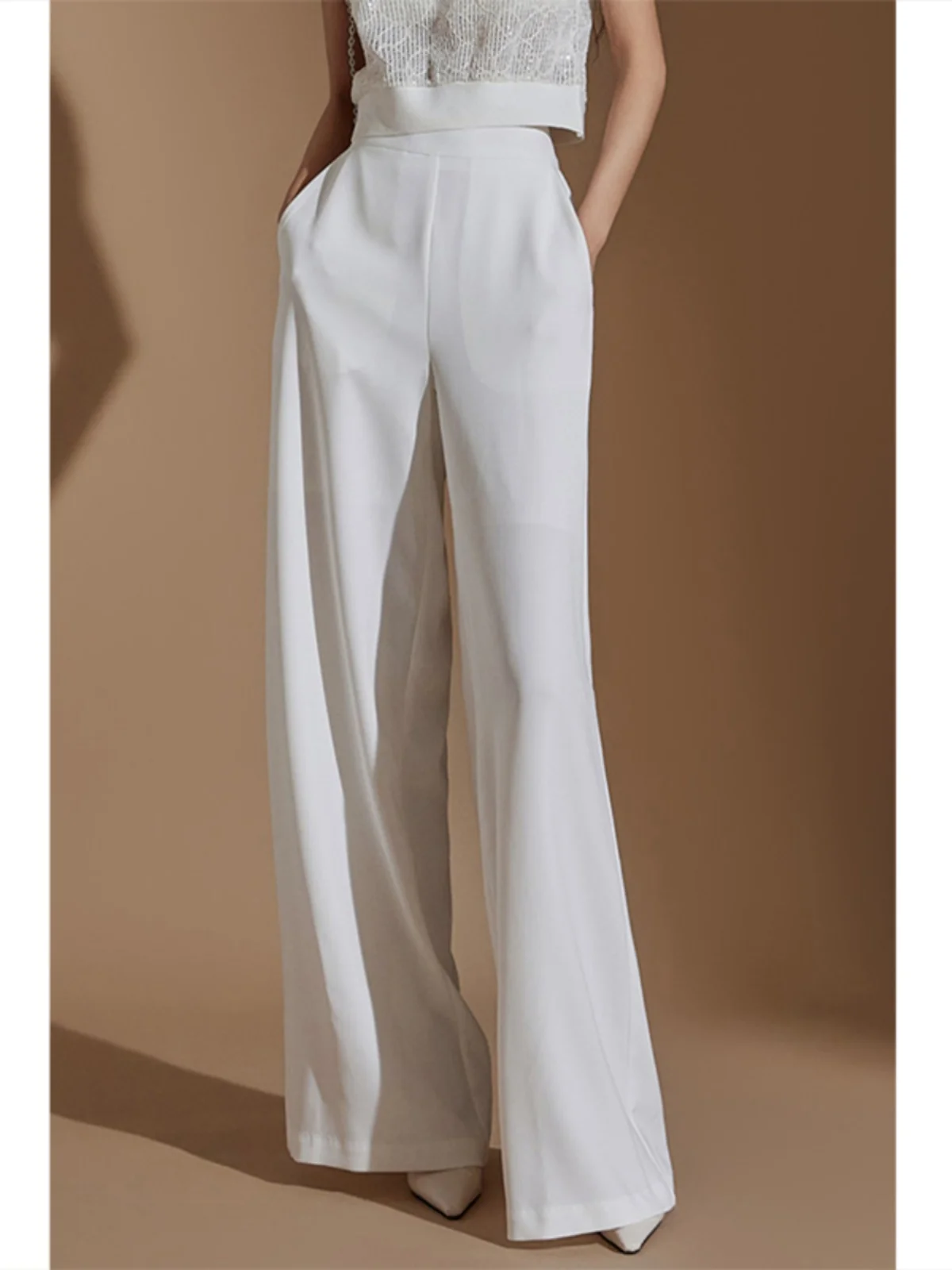 

Ice Silk Wide Leg Pants High Waist Thin Straight Cut Commute Casual Long Pants Ladies Summer Faion Korean Sle Polyester F...