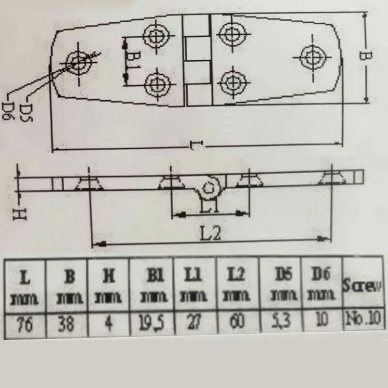 

76x38mm 316 Stainless Steel Marine Door Windows Hatch Hinge Heavy Duty Boat Hinge Deck 4.5mm Thickness Boat Vehicle Accessories