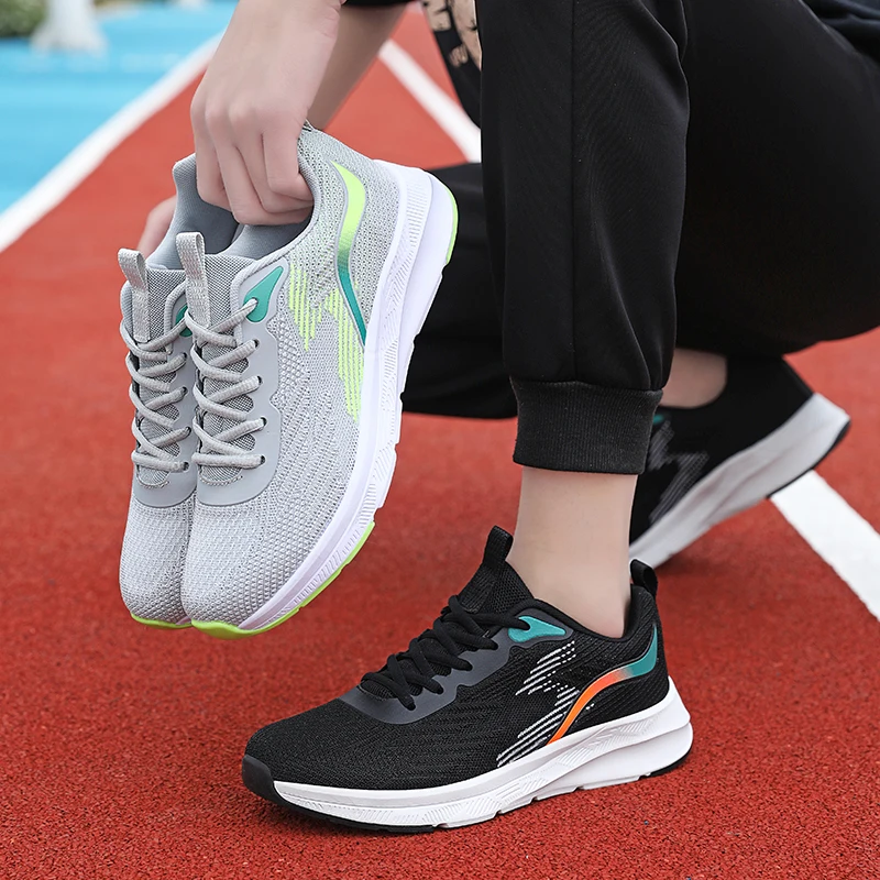 

2023 New Woven Men's Sports Shoes Running Lace-up Mesh Breathable Fabric Light Men's Casual Shoes Men's Brand Free of Freight