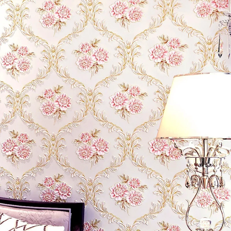 3D three-dimensional non-woven wallpaper pastoral big flower living room bedroom hotel hotel project special clearance wallpaper