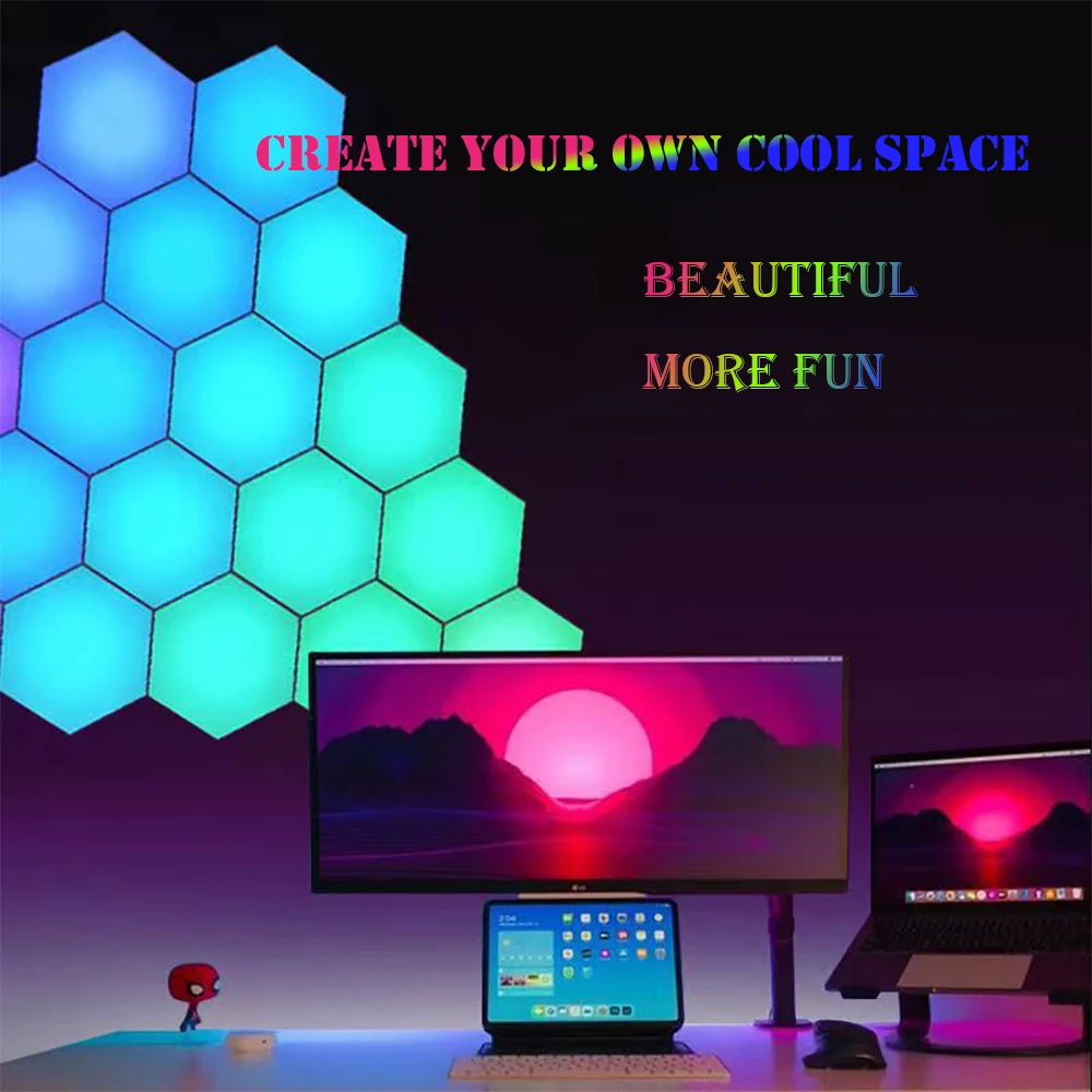 Luz LED Hexagonal de noche para decoración interior del hogar, lámparas de pared de ambiente creativo RGB, 5V, aplicación USB, DIY, 1-20 Uds.