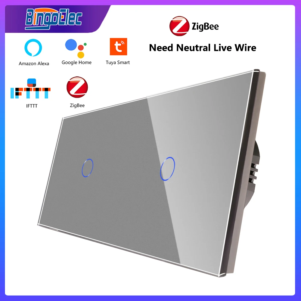 Bingoelec Tuya Zigbee 6gang Toque Inteligente Interruptor de Luz Neutro Necessário Interruptores Smartlife Alexa Google Home Voice
