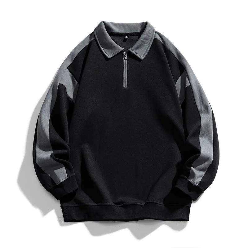 Autumn New Fashion Men's Color-coded Loose Simple Basic Casual Trendy Turn-down Collar Half Zipper Long Sleeve Polo Sweatshirts