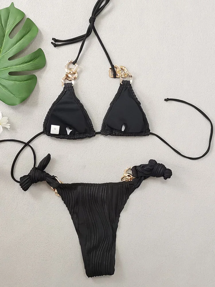 Bikini allacciato con fibbia in metallo sexy Set da 2 pezzi Costume da bagno diviso da donna Bikini da spiaggia a vita alta 2025 Nuovo set bikini da bagno estivo