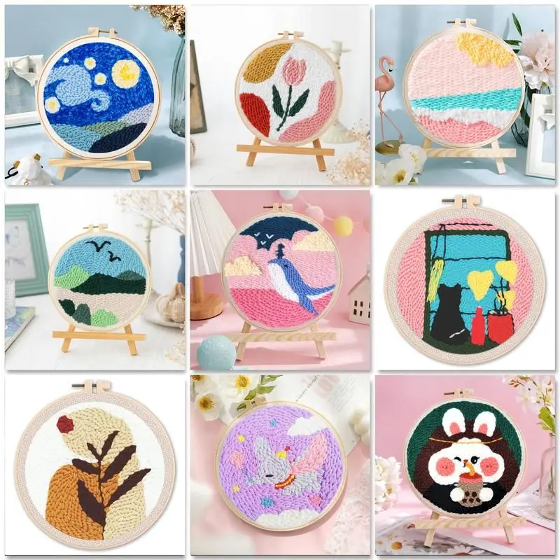 

GATYZTORY Diy Punch Needle Kit Starry Sky Crafts For Beginner Needle Embroidery Starter Kits For Diy Gift Cross Stitch Home Deco