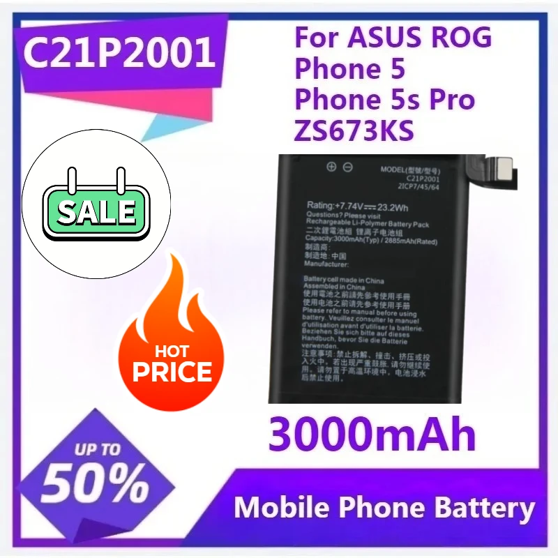 

Для телефона ASUS ROG 5 Phone 5s Pro ZS673KS I005DA I005DB 3000 мАч Аккумулятор C21P2001 Сменный аккумулятор с инструментом