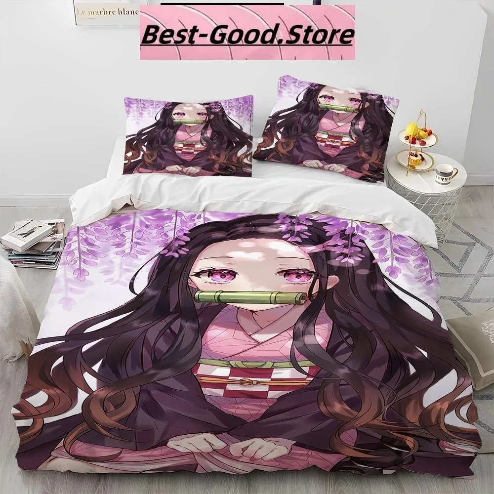 3D Print Demon Slayer Kamado Nezuko Bedding Set Boys Girls Twin Queen King Size Duvet Cover Pillowcase Bed boys Adult Bedroom