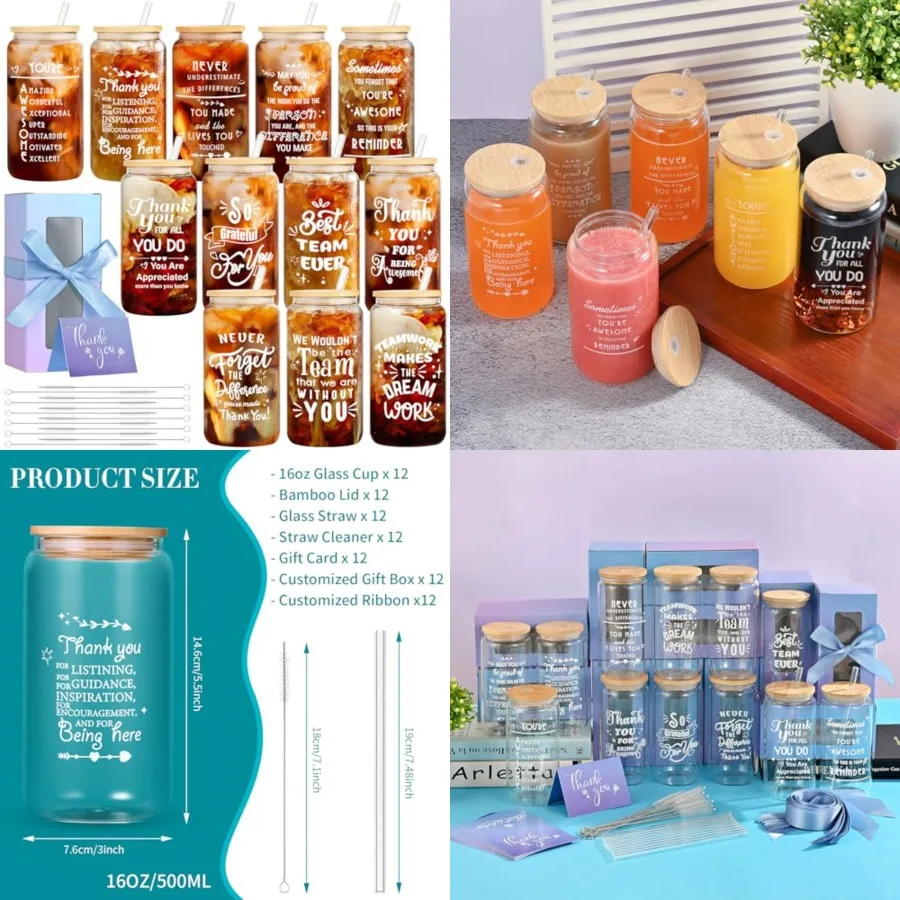 

12 Set Employee Appreciation Gifts Bulk, Personalized Inspirational Thank You Gifts for Mother's Day Coworker 16 oz Can Shaped