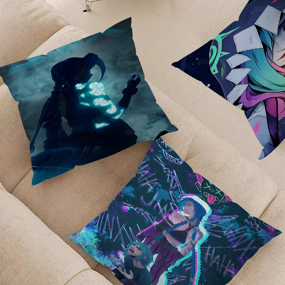 Arcane-League Of Legends J-Jinx Stitch Lucky Dragon Pillow Cover Sofa Cushion Cover Home Room Decoration Children Gift