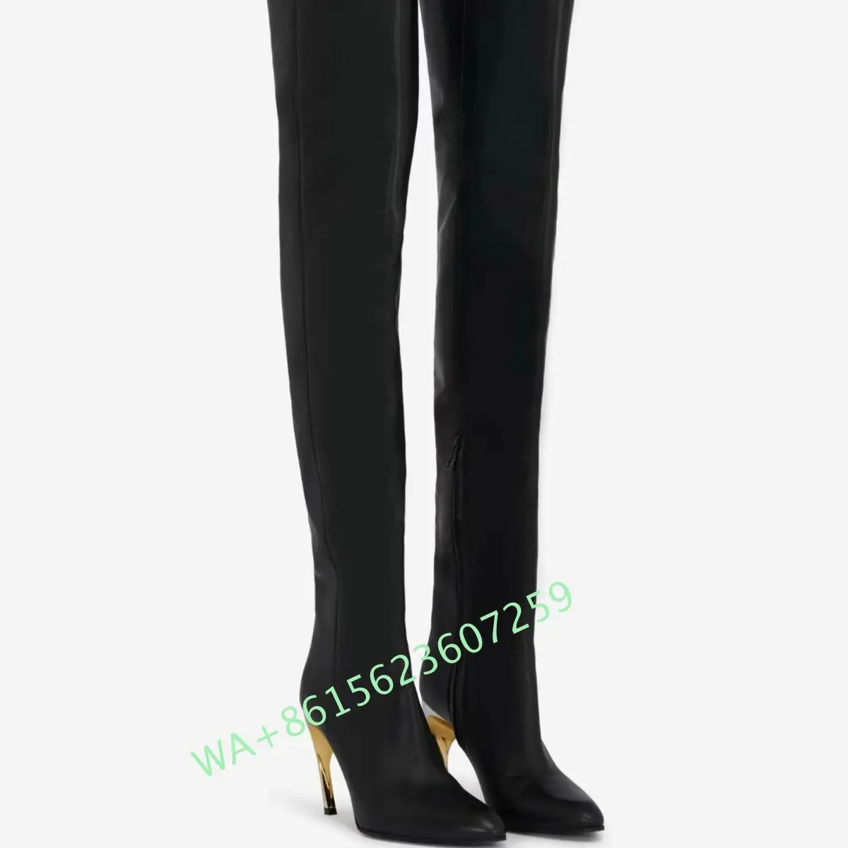 2024 New Style Pointed Toe Side Zipper Metal Special-Shaped High-Heeled Boots Fashion Large Size Long Boots for Women