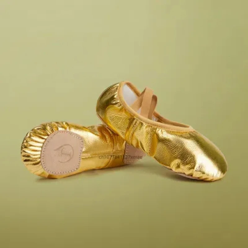 Детская танцевальная обувь, обувь из искусственной кожи на мягкой подошве, обувь с кошачьими когтями, женская танцевальная обувь для йоги золотого и серебряного цвета, балетная танцевальная обувь